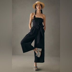 Black Maeve Strapless Buttondown Wide-Leg Jumpsuit, Sz 4
